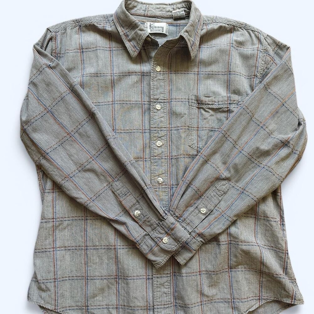 Kenny Rogers Button Up Shirt Plaid Cotton Long Sleeve Western Size L